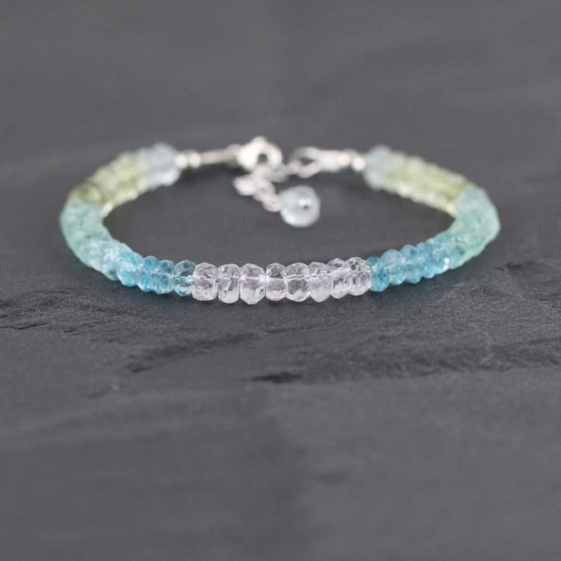 Sterling Silver Rose Gold Filled Jewelry for Women Aquamarine /& Morganite Beaded Bracelet 5mm Chunky Gemstone Rondelle Stack Bracelet
