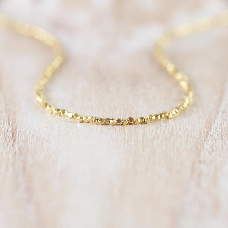 14Kt Yellow Gold Vermeil Necklace with Tiny 1.5mm Faceted Beads, Dainty Choker or Long Layering Necklace, Delicate Fine Jewelry for Women image 2