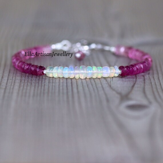 Pink Tourmaline Ethiopian Welo Opal Bracelet in Sterling Silver