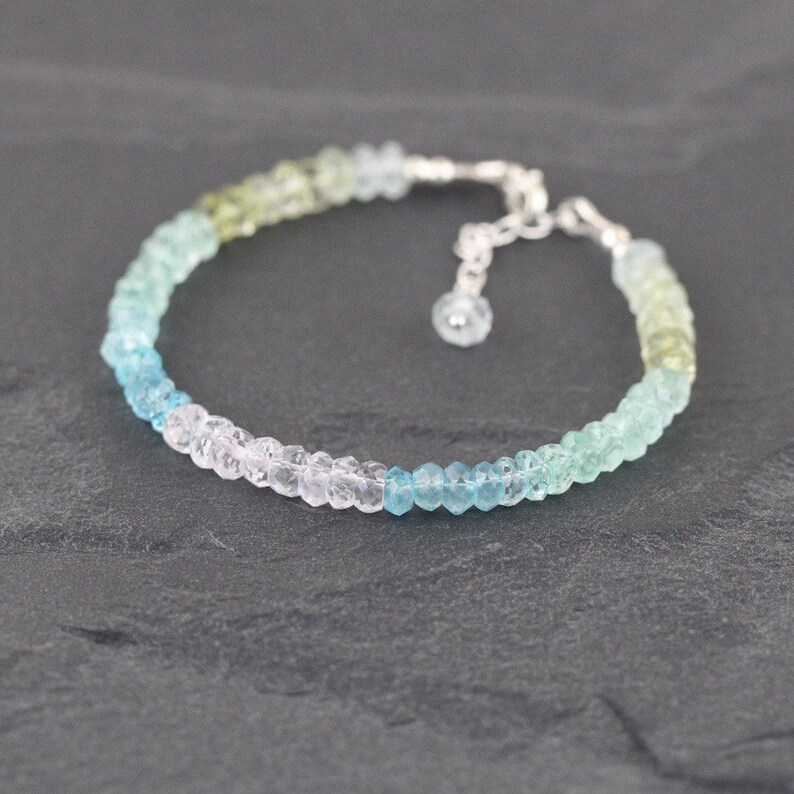 Sterling Silver Rose Gold Filled Jewelry for Women Aquamarine /& Morganite Beaded Bracelet 5mm Chunky Gemstone Rondelle Stack Bracelet