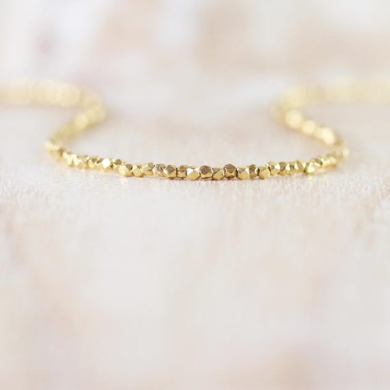 14Kt Yellow Gold Vermeil Necklace with Tiny 1.5mm Faceted Beads, Dainty Choker or Long Layering Necklace, Delicate Fine Jewelry for Women