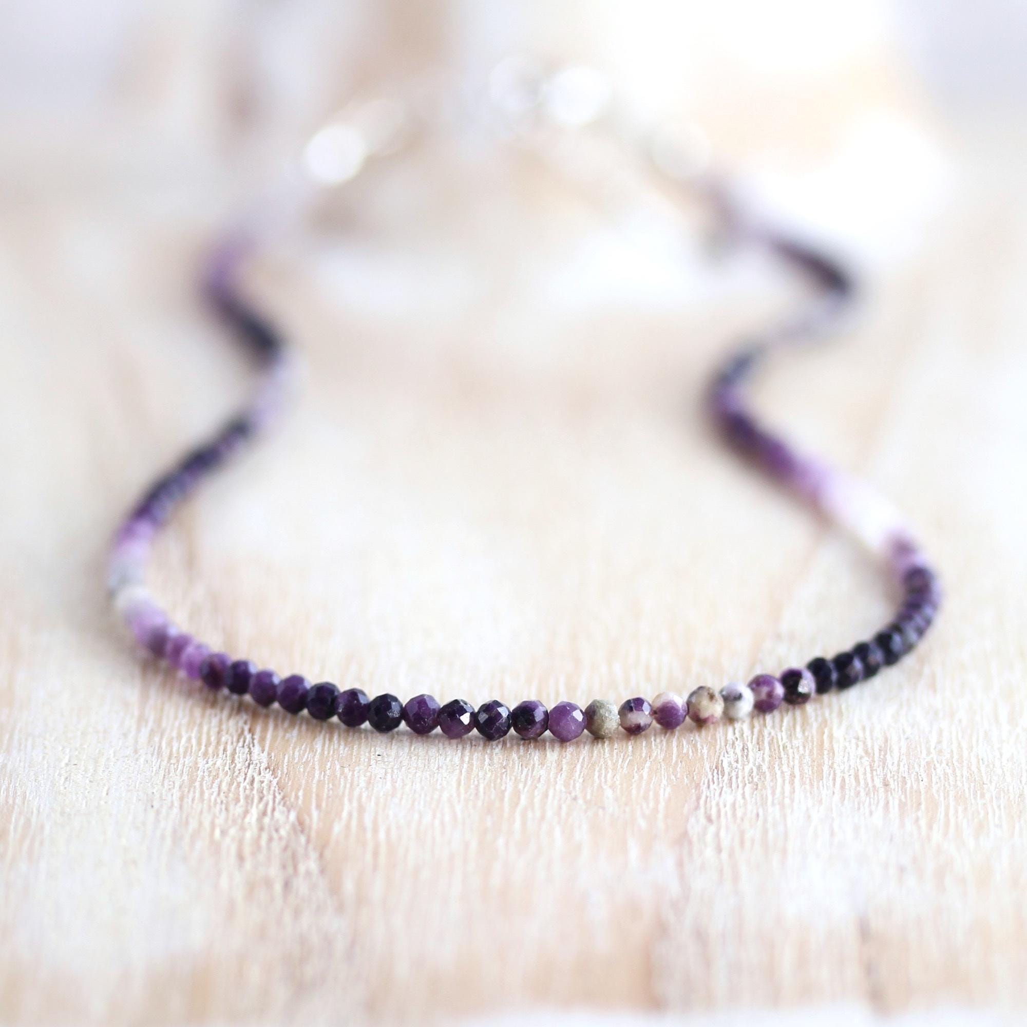 Collier En Sugilite Naturelle Et Argent Massif 925 - 45cm - 195 Carats - Fait Main En France - Neuf Avec étiquettes