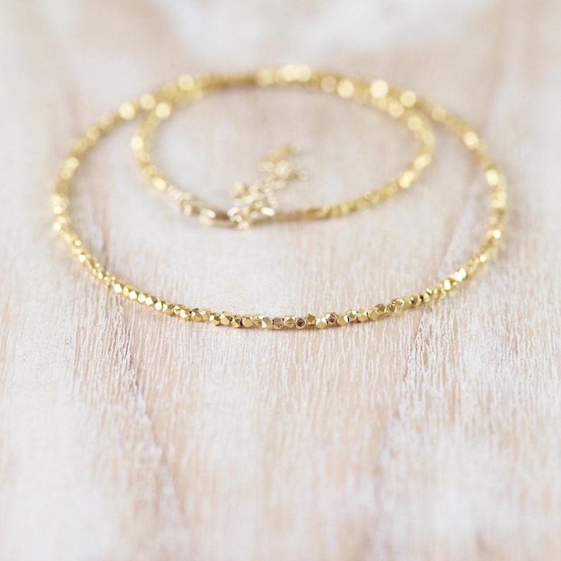 14Kt Yellow Gold Vermeil Necklace with Tiny 1.5mm Faceted Beads, Dainty Choker or Long Layering Necklace, Delicate Fine Jewelry for Women image 5