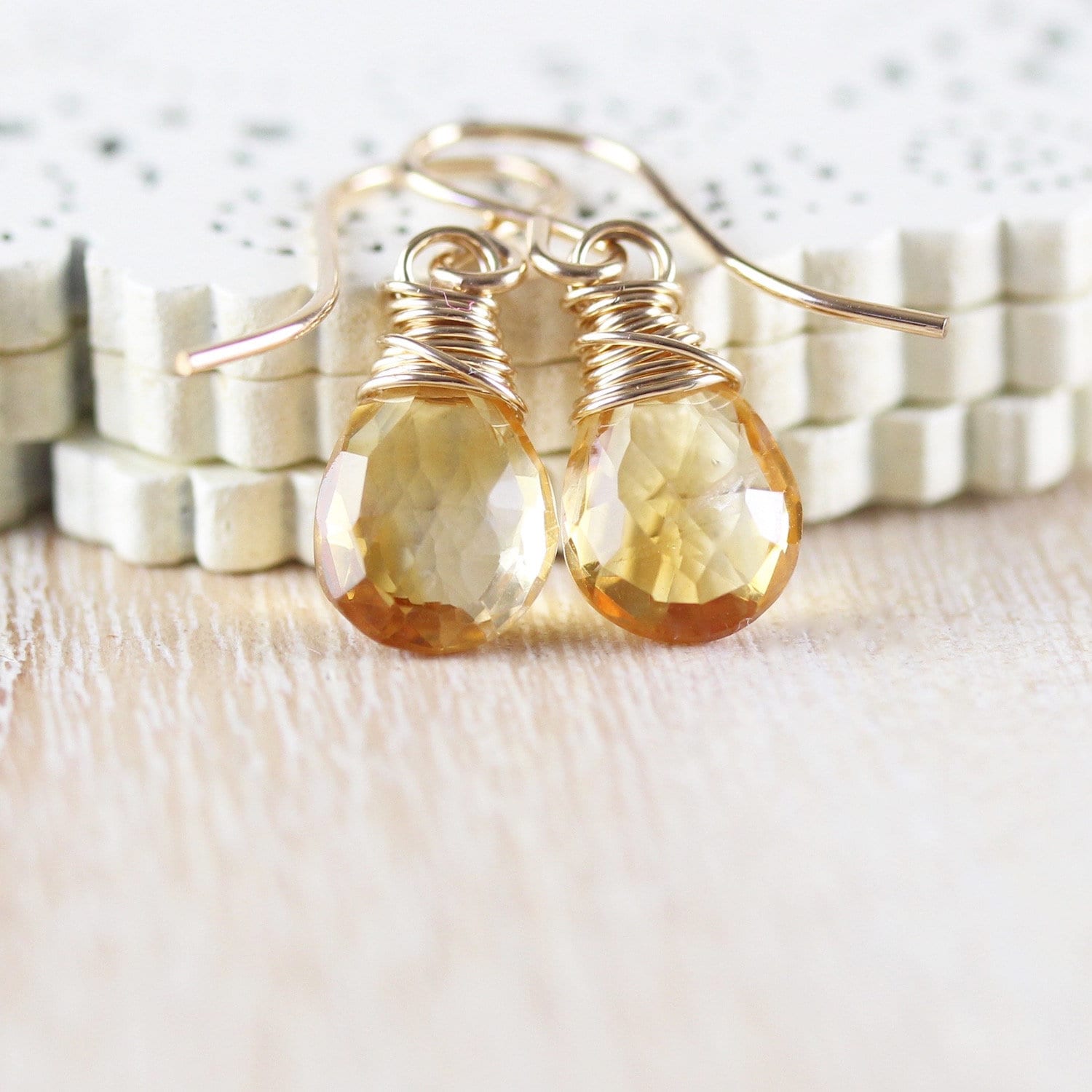 Gold filled Citrine and Spinel drop earrings