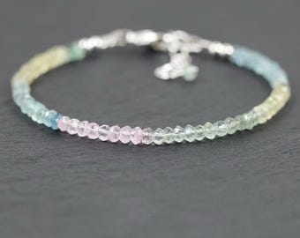 Aquamarine & Morganite Bracelet in Sterling Silver, Gold or Rose Gold Filled