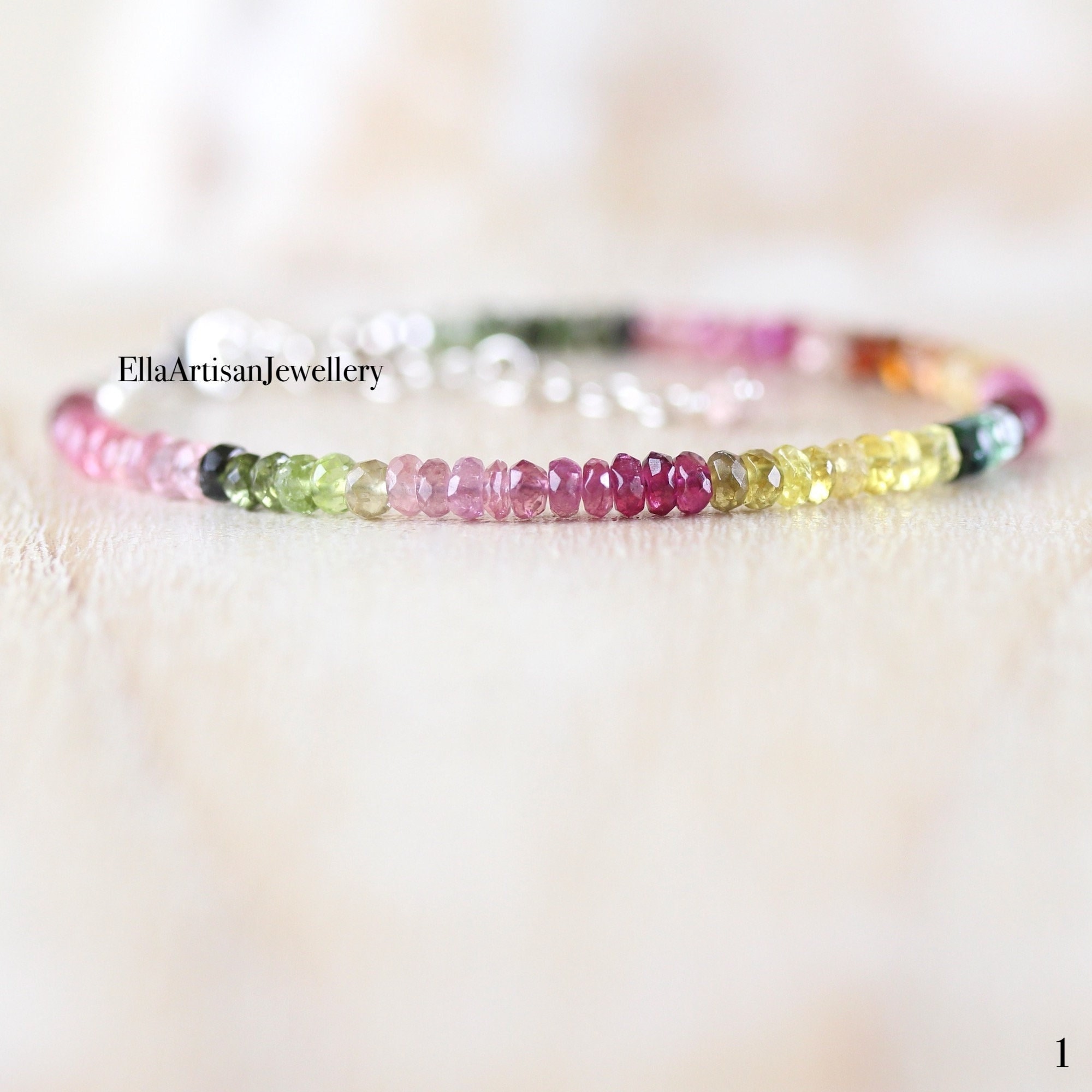 Adjustable from Size 6.5-7.5 Inches,BWT65 Watermelon Tourmaline Bracelet,925 Sterling Silver Chain Extender 1 Inch 