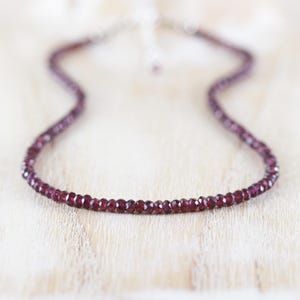 Rhodolite Garnet Beaded Necklace in Sterling Silver, Gold or Rose Gold Filled, Dainty Pink Gemstone Choker, Long Delicate Layering Necklace