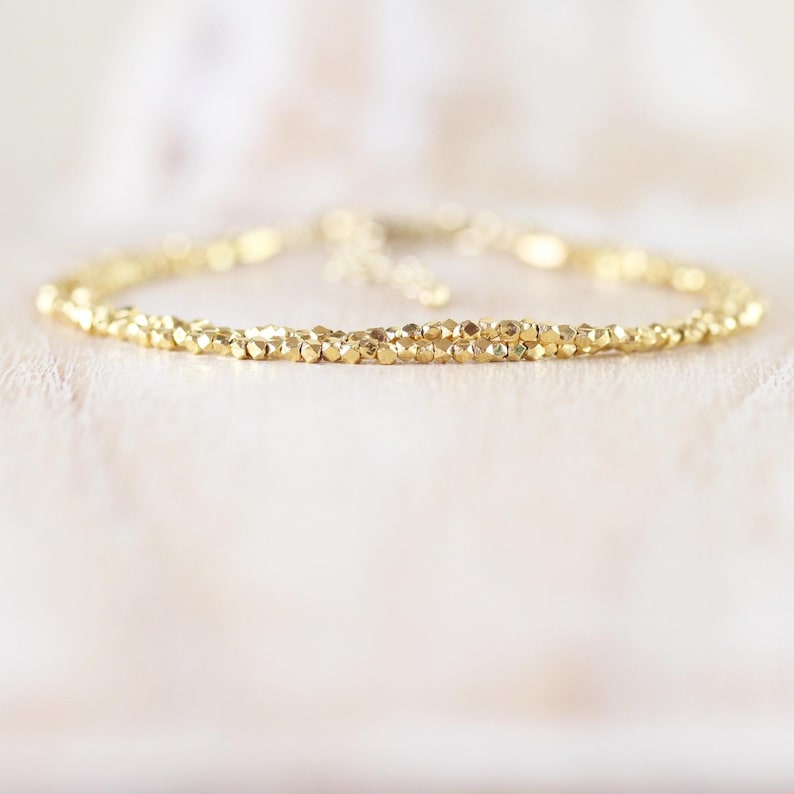 14Kt Yellow Gold Vermeil Necklace with Tiny 1.5mm Faceted Beads, Dainty Choker or Long Layering Necklace, Delicate Fine Jewelry for Women image 3