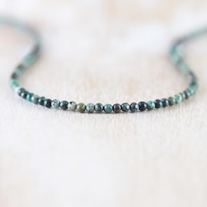 Turquoise Delicate Beaded Necklace in Sterling Silver, Gold or Rose Gold Filled, Dainty Gemstone Choker, Long Layering Necklace for Women