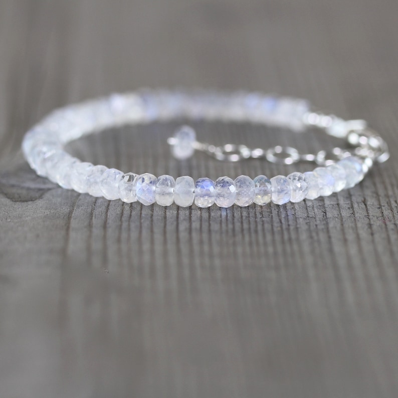 Rainbow Moonstone Beaded Bracelet in Sterling Silver 14Kt | Etsy