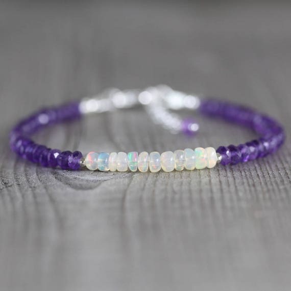 Sterling Silver Ethiopian Opal & Amethyst Bracelet Sterling Silver Ethiopian Opal & Amethyst Bracelet
