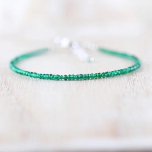 Chrome Green Tourmaline Bracelet in Sterling Silver, Gold or Rose Gold Filled, Dainty Gemstone 2 to 2.2mm Faceted Beads