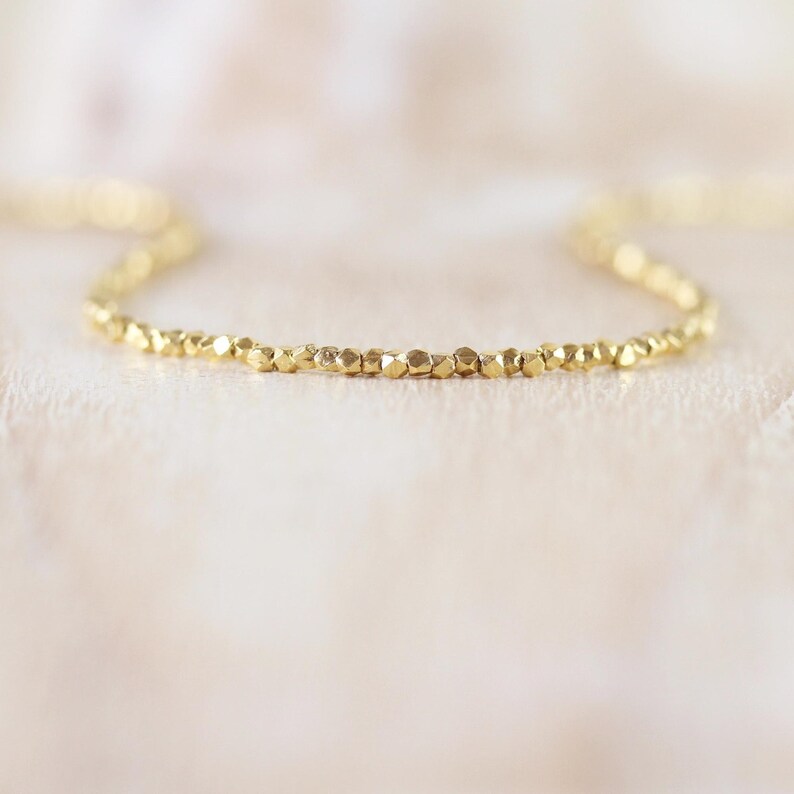 14Kt Yellow Gold Vermeil Necklace with Tiny 1.5mm Faceted Beads, Dainty Choker or Long Layering Necklace, Delicate Fine Jewelry for Women image 12