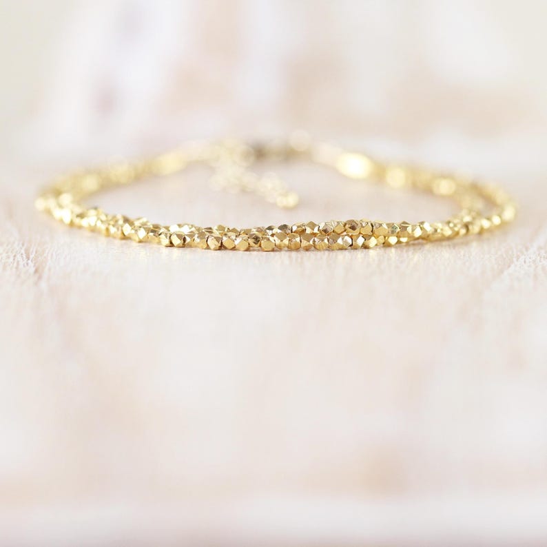 14Kt Yellow Gold Vermeil Necklace with Tiny 1.5mm Faceted Beads, Dainty Choker or Long Layering Necklace, Delicate Fine Jewelry for Women image 11