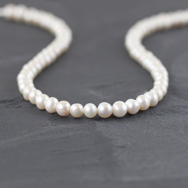 Natural Freshwater Pearl Beaded Necklace in Sterling Silver, Gold or Rose Gold Filled, White Ivory Round Pearl Choker, Jewelry for Women