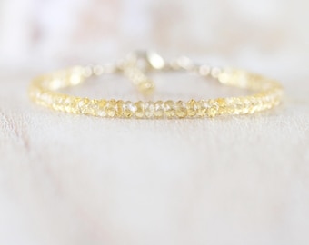 Citrien en 14 kt gold filled armband, halfedelsteen, sierlijke stapelarmband van natuurlijk kristal met 3,5 mm facetkralen