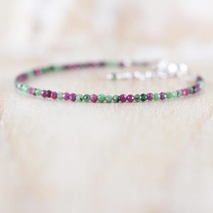 Ruby Zoisite Dainty Bracelet in Sterling Silver, Gold or Rose Gold Filled, Delicate Gemstone Stacking Bracelet with 2 to 2.2mm Faceted Beads