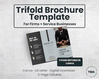 3 fach geteilte Broschüre Canva Vorlage | Professionelle Business Marketing Broschüre | US Letter