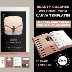 Client Welcome Pack Canva Template for Beauty Coaches - Modern Pink editable Onboarding kit + welcome guide -Instant Download.
