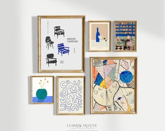 Conjunto de 6 láminas decorativas para pared, estilo lúdico y ecléctico, arte abstracto para interiores inspirado en la Bauhaus, arte mural colorido.
