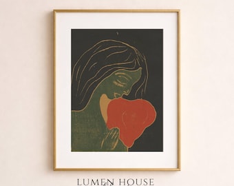 Retrato abstracto de mujer, lámina decorativa moderna y sombría para pared, obra de arte de estilo expresionista, decoración maximalista oscura.
