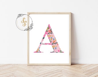 Letter A Printable, Printable Letter Art, Botanical Prints, Nursery Letter, Monogram Letter, Printable Wall Art, Initial Decor, Initial Art