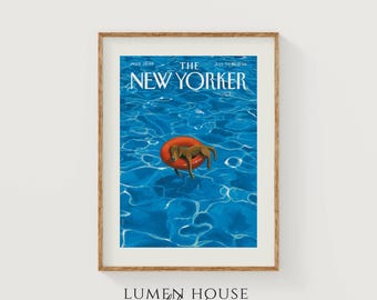 Póster ilustrado de un perro junto a la piscina / Acabado satinado o mate de archivo