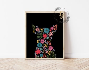 Chihuahua Botanical Silhouette Mauve | Chihuahua Gift | Chihuahua Art | Chihuahua Digital Print