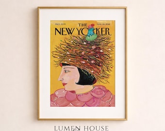 Póster de la portada de Maira Kalman en The New Yorker / Arte mural editorial con sombrero de nido de pájaro / Póster auténtico de portada de revista