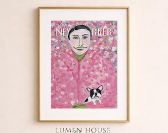 Póster de arte de Maira Kalman para la portada de The New Yorker / Retrato rosa con bulldog francés