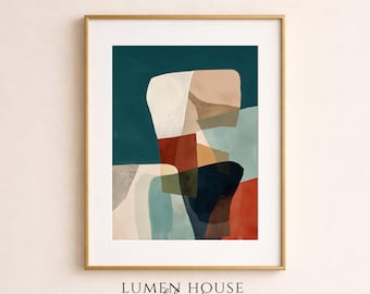 Estampado abstracto de bloques de color, arte mural geométrico moderno, pintura neutra contemporánea, decoración minimalista escandinava.