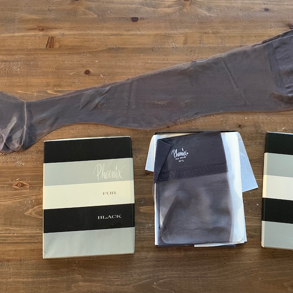 1970s Vintage Nylons ~ Six Pair Of Unused Brown And Black Very Sheer Nylons In Box, Worn With Garter  ~ Great Quality And Condition