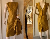 Vintage 1950s Dress Jacket V Back, Gold Silk, W Black Lining, Cropped Jacket Great Quality and Condition Kow Kameko, California