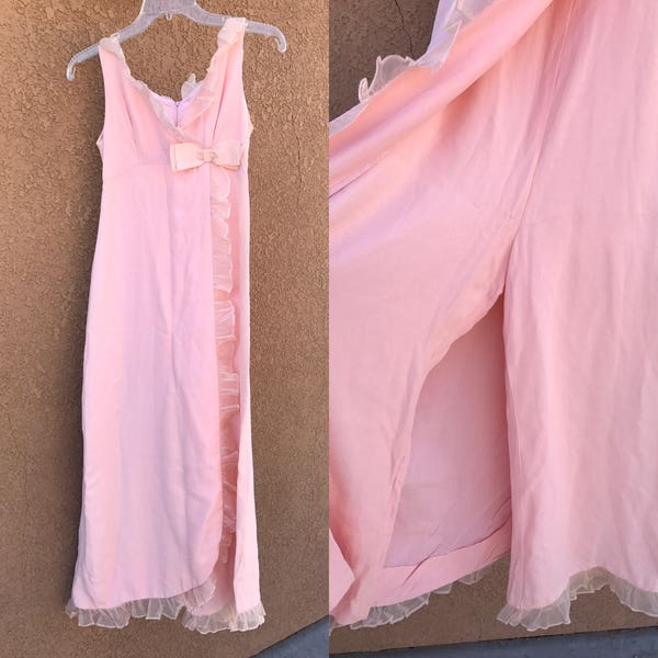 1960's Vintage Pink Silk Gown With Slacks Underneath ~ Sleeveless, Lined, Zips Up the Back, Size 2 ~ Great Quality And Condition