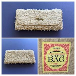 Cartera vintage de los años 60 ~ Bolso de estilo californiano, largo, color crema, con cierre de broche ~ 14 x 7 pulgadas ~ Excelente estado ~ Se adapta a cualquier teléfono celular