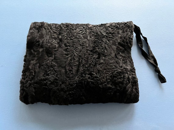 Gorgeous Antique Muff /Purse ~ 1920's Black Curly… - image 1