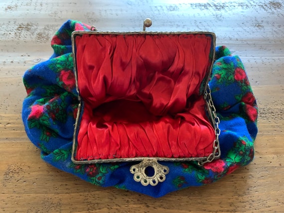 Vintage 1970's Handbag ~ Royal Blue With Red Rose… - image 2