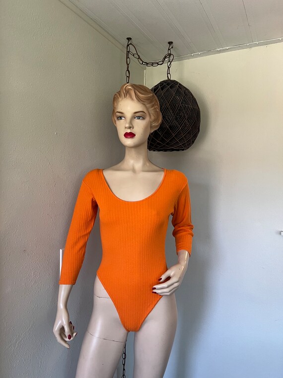 1970's Vintage Body Suit ~ Orange, Snaps At The C… - image 4