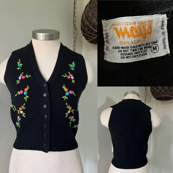 Late 1960's Vintage Sweater Or Vest ~ Black W/ Tin