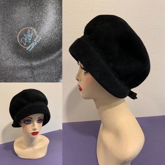Vintage Black Velour Hat With Bow In Back ~ 1930'… - image 1