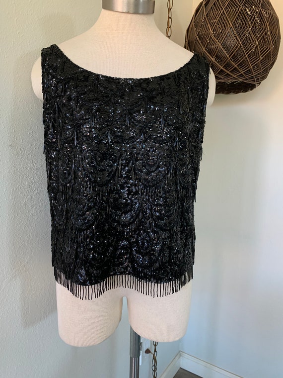Early 1960's Vintage Black Sweater ~ Sequin Eveni… - image 2