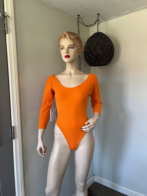 1970's Vintage Body Suit ~ Orange, Snaps At The C… - image 2