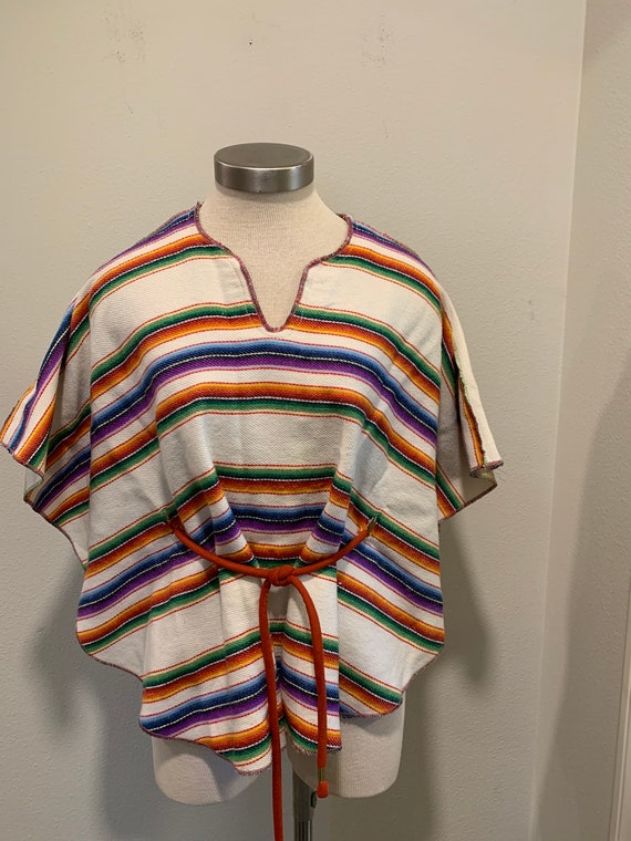 Early 1970's Vintage Women's Poncho Shirt Hippie, Mexican Style, Slips Over  Head With Belt and is Adjustable Great Quality & Condition 