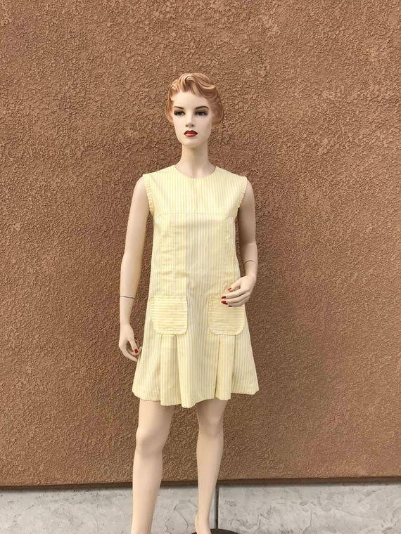 1960's Vintage Yellow Dress,  Yellow And White St… - image 2