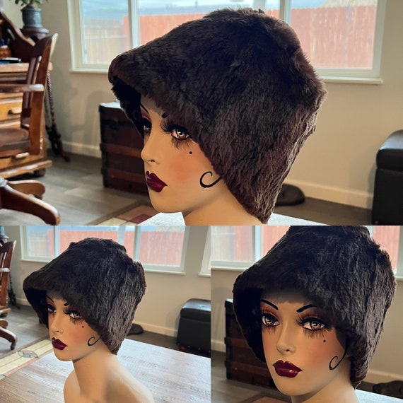 Antique 1930’s Hat ~ Dark Brown Fur Hat, Very Sof… - image 1