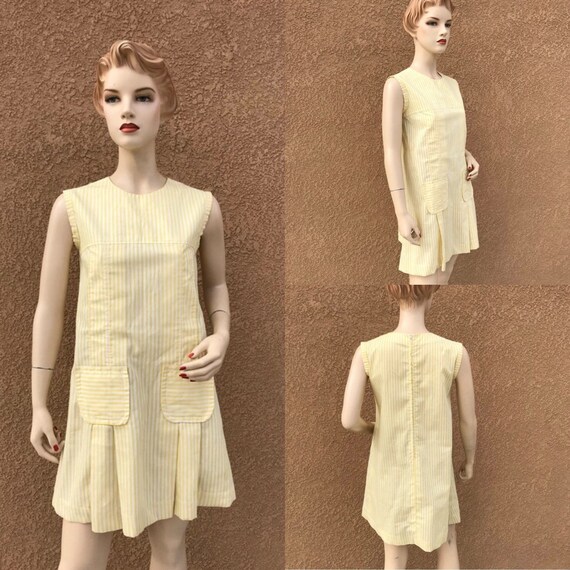 1960's Vintage Yellow Dress,  Yellow And White St… - image 1