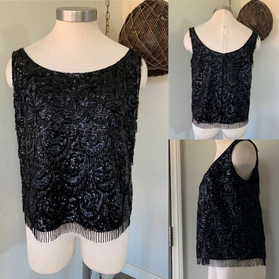 Early 1960's Vintage Black Sweater ~ Sequin Eveni… - image 1
