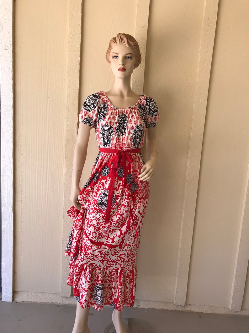 Pretty Vintage 1970s Maxi Dress Red Black And White Dress | Etsy