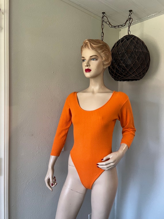 1970's Vintage Body Suit ~ Orange, Snaps At The C… - image 5