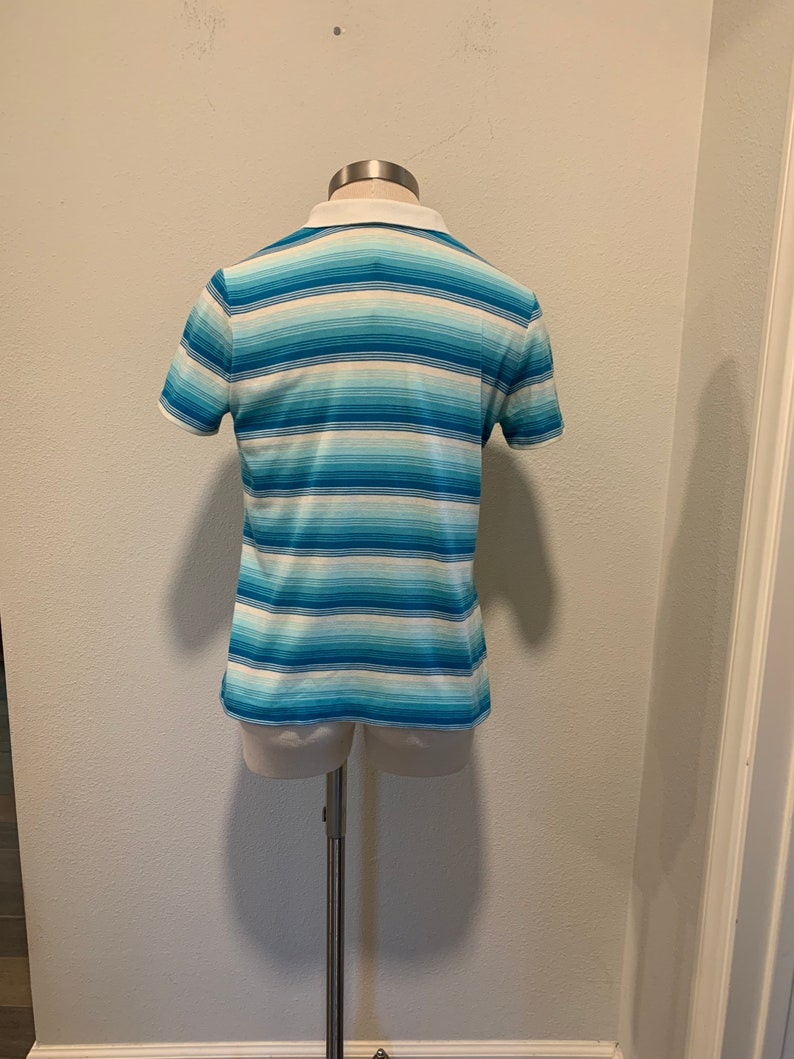 Great Condition ~ Size Small Two Snaps Vintage 1970\u2019s Shirt ~ Turquoise And White Cotton Polo Shirt